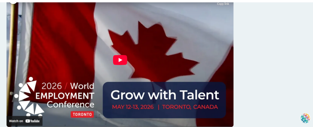 World Employment Conference panel discussion with global staffing leaders speaking on stage.