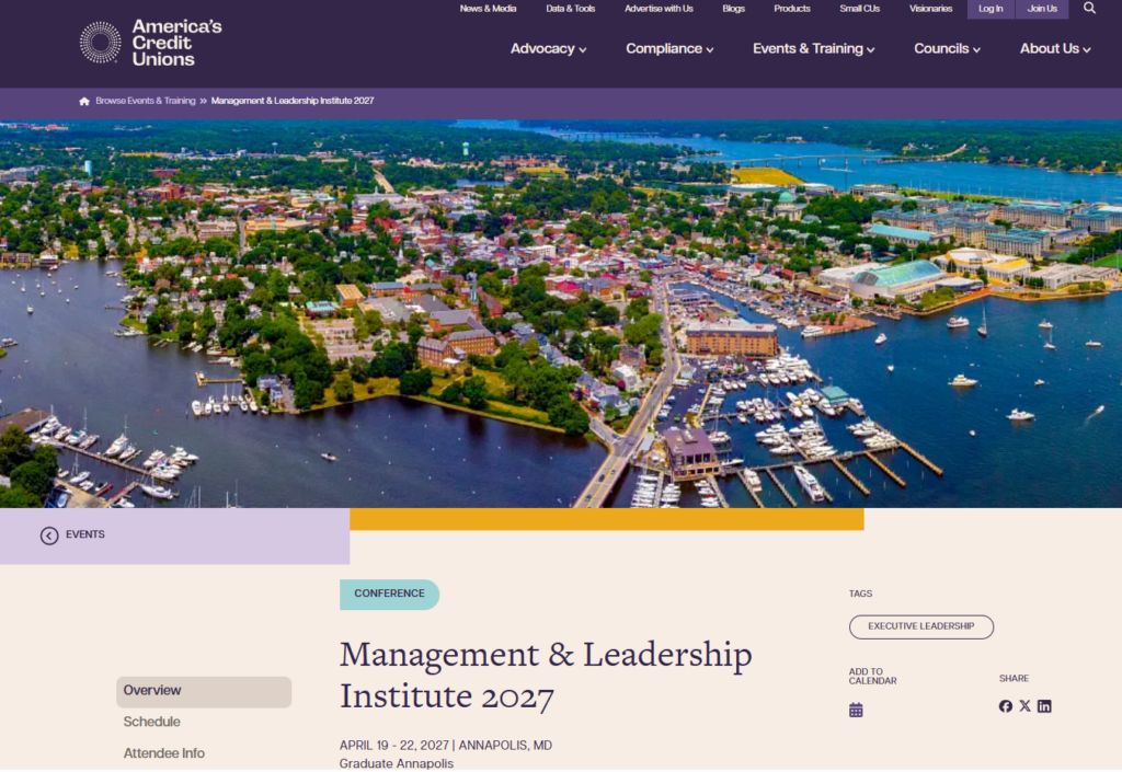 The Management & Leadership Institute Conference website screenshot