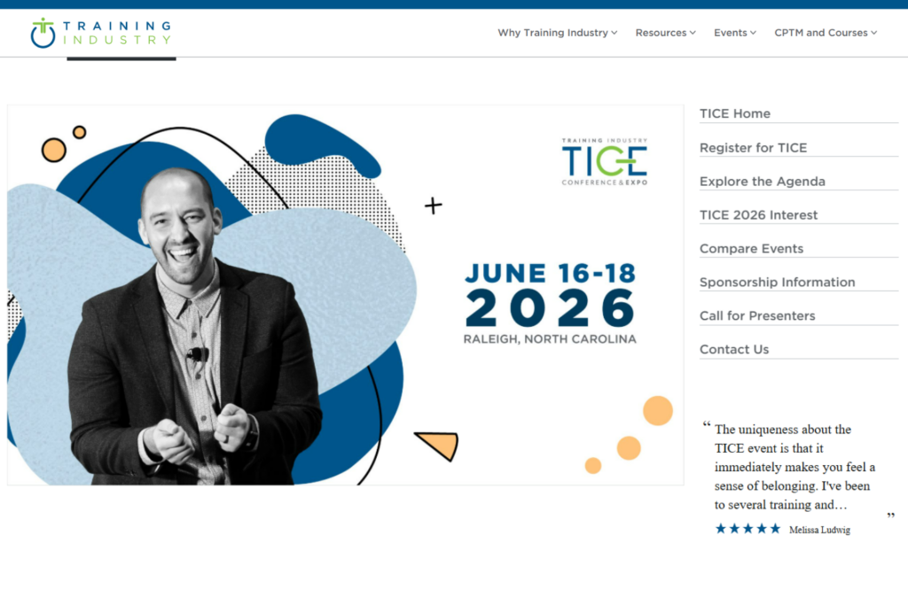 Landing page screenshot of TICE 2026