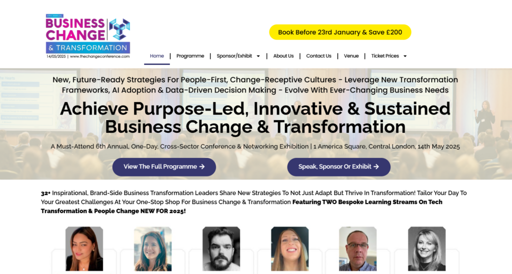 Screenshot of the 6th Annual Business Change and Transformation conference page