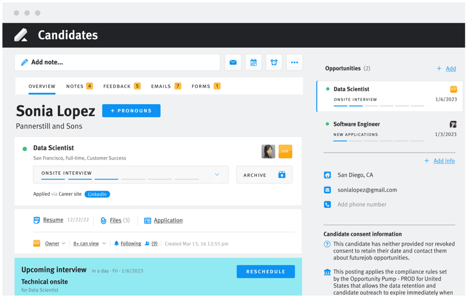 LeverTRM candidate sourcing screenshot