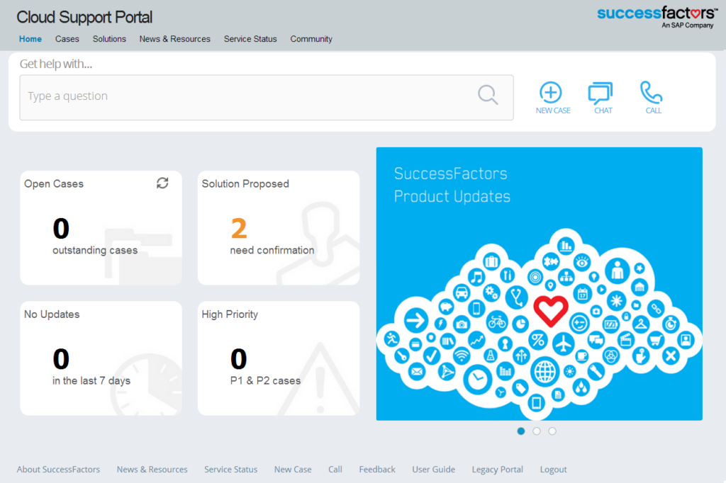 Screenshot of SAP SuccessFactors customer support portal