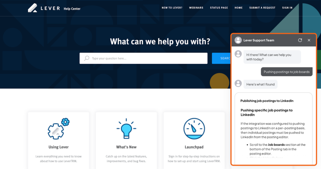customer support screenshot