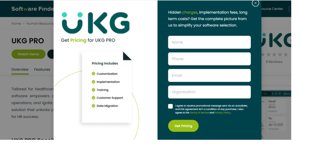 UKG Pro sign up screenshot