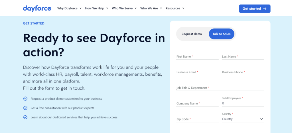 Dayforce sign up screenshot