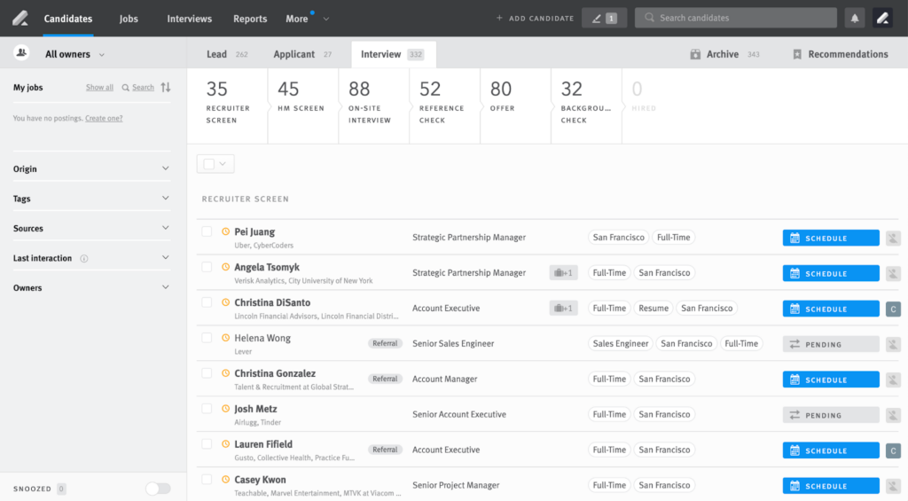LeverTRM interview scheduling screenshot