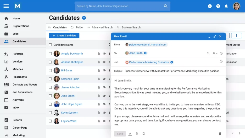Manatal's candidate communication features