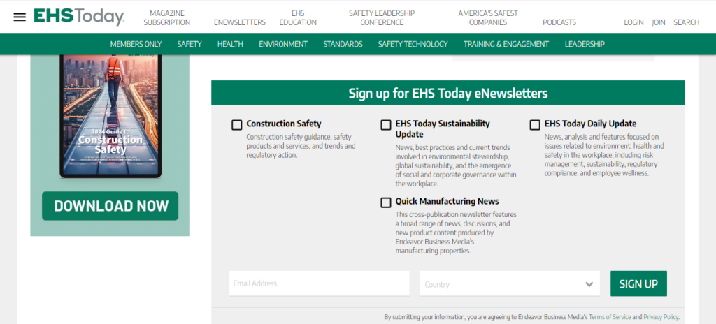 EHS Today newsletter homepage