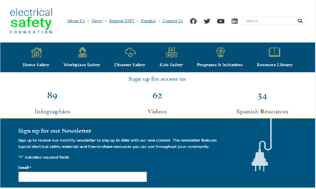 Electrical Safety Foundation newsletter subscription page