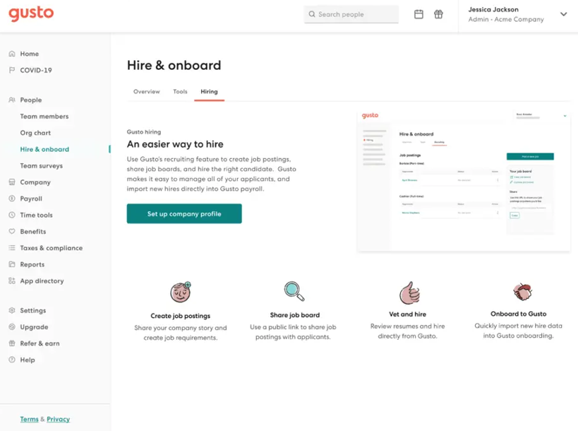 Gusto interface screenshot