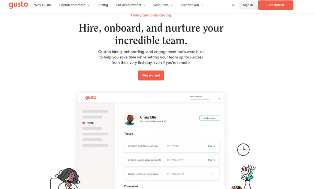 Gusto on boarding steps screenshot