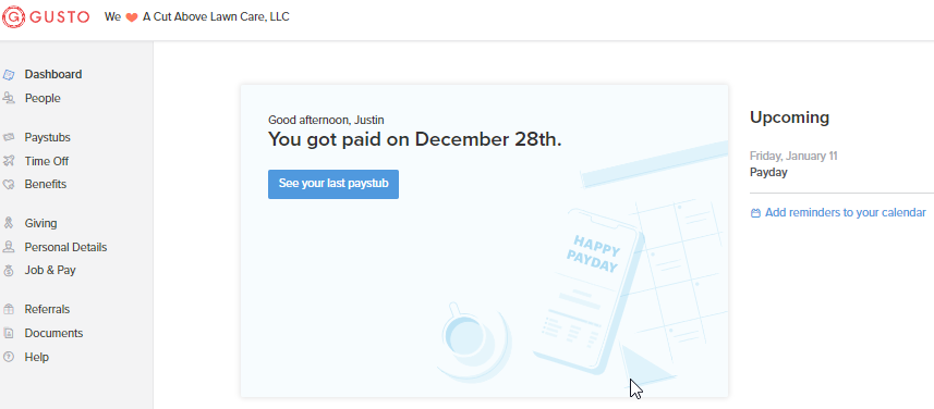 Gusto benefits screenshot