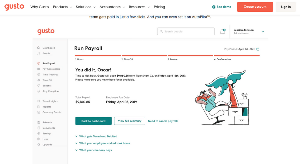 Gusto run payroll screenshot