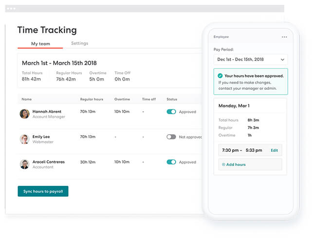 Gusto time tracking screenshot