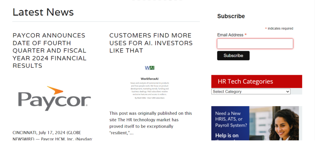 HR Tech Feed newsletter homapage