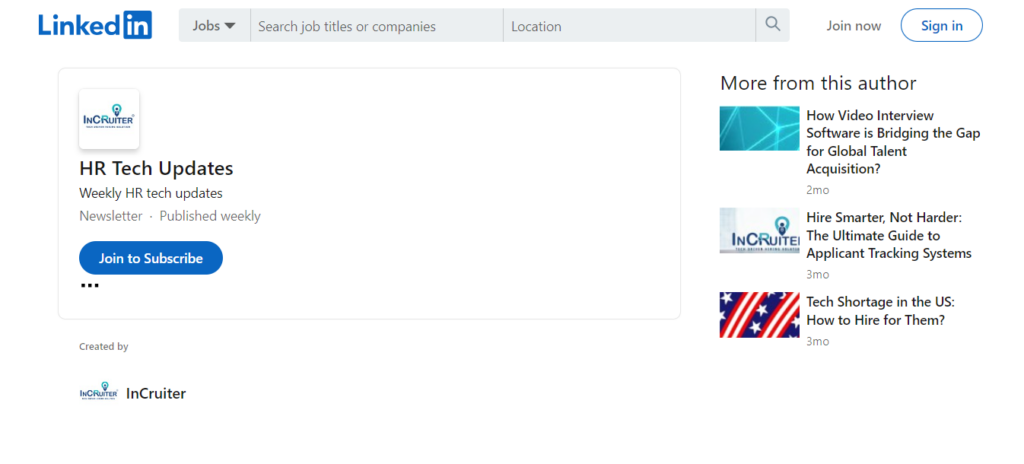 HR Tech Updates newsletter LinkedIn page