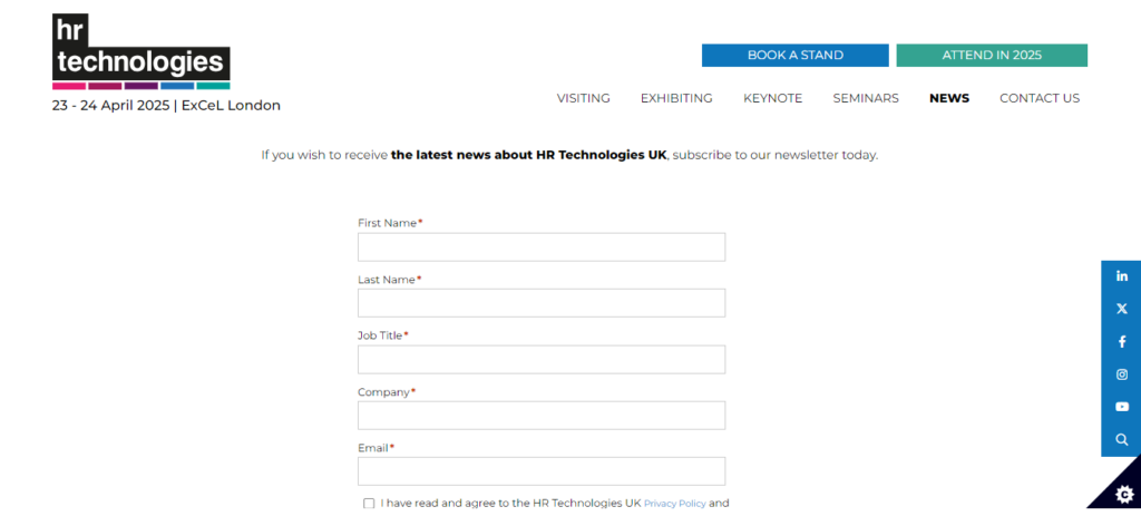 HR Technologies UK newsletter sign up form