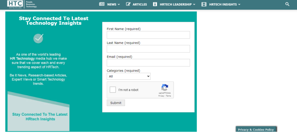 HRTech Cube newsletter sign up form