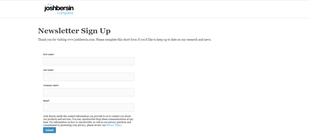 Josh Bersin newsletter subscription page