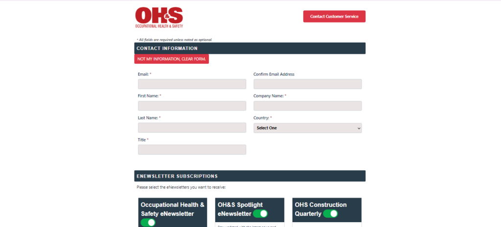 Occupational Health & Safety newsletters sign up form