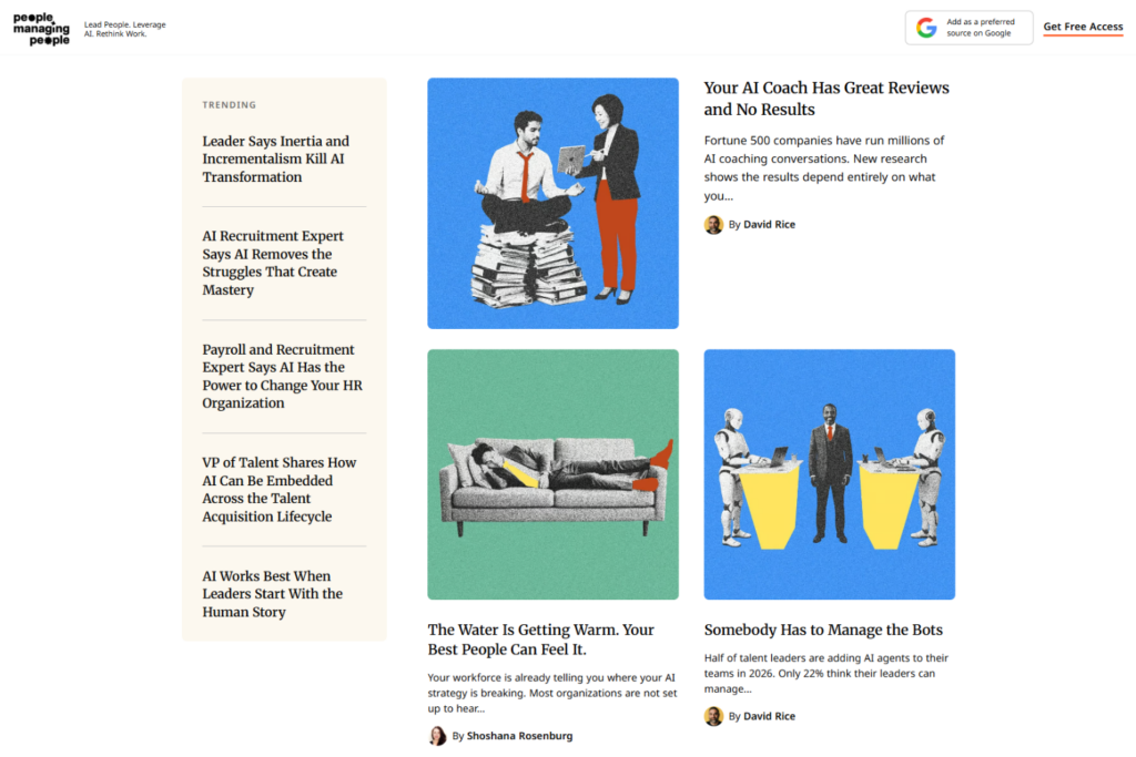 PMP homepage featuring leadership and AI articles