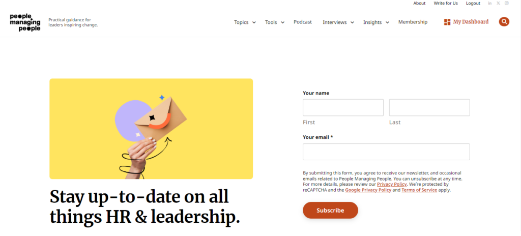 People Managing People newsletter subscription page