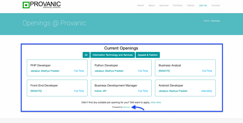 Recooty current openings screenshot