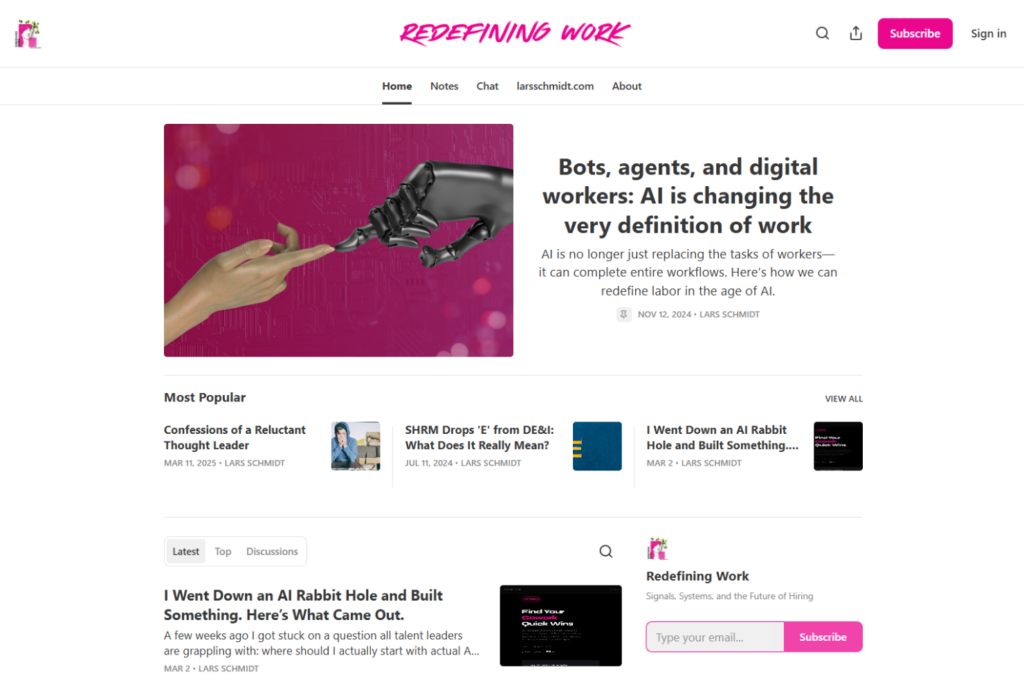 Redefining Work newsletter featuring AI and the changing workplace