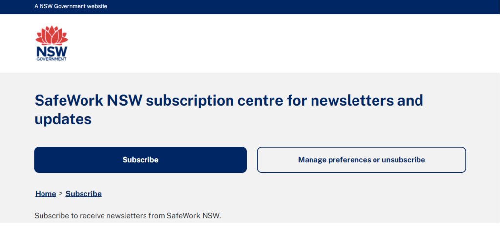 SafeWork NSW newsletter subscription center