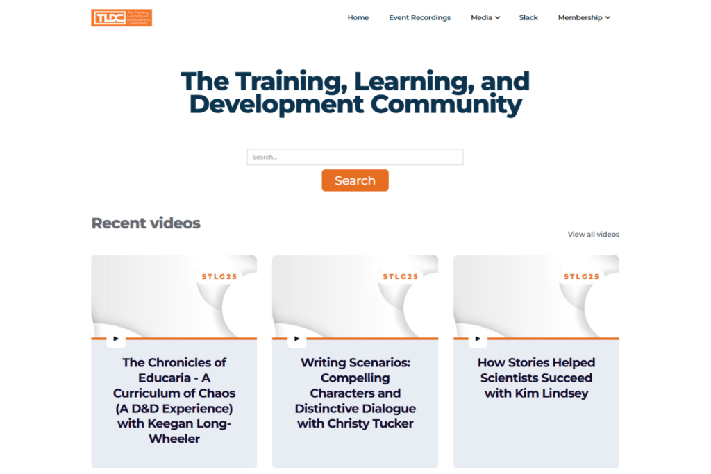 TLDC homepage with learning videos