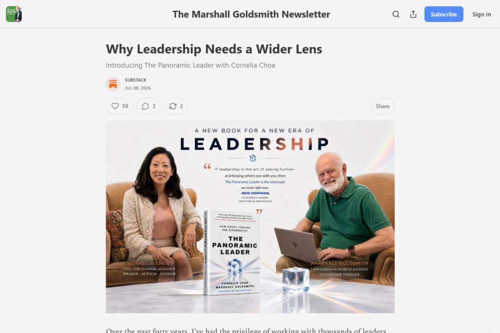 The Marshall Goldsmith Newsletter article on leadership with a featured book discussion