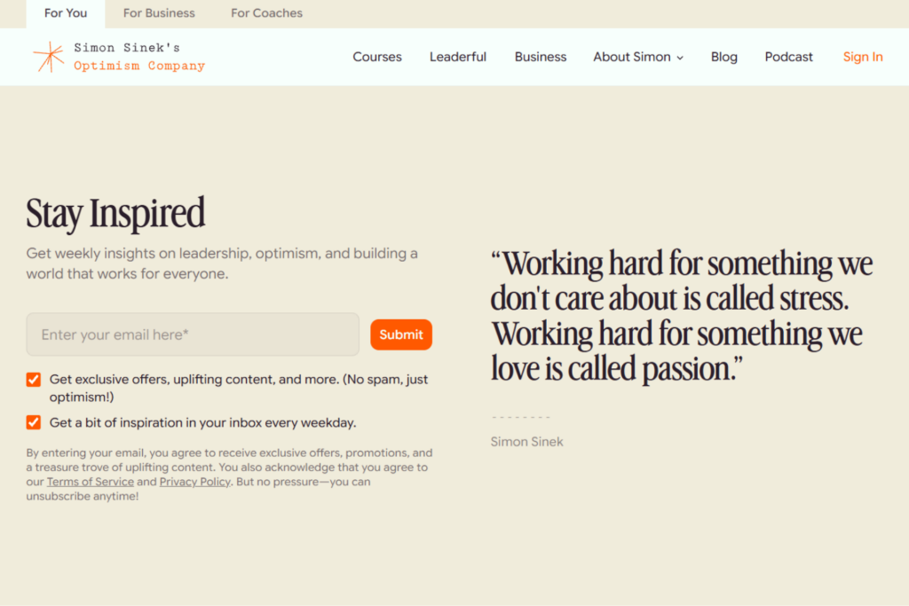 The Optimism Company newsletter signup page
