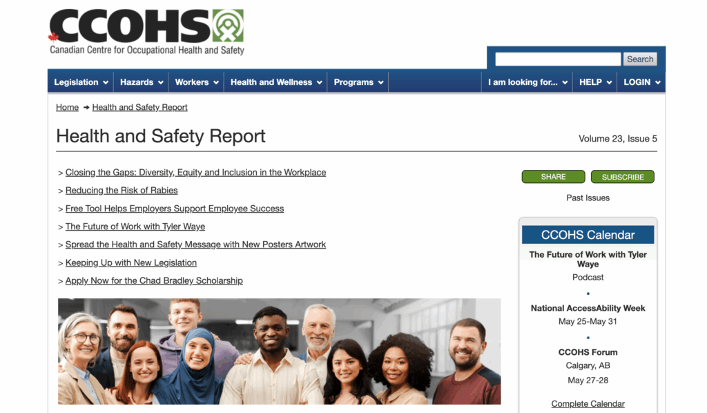 Canadian Centre for Occupational Health and Safety (CCOHS) newsletter