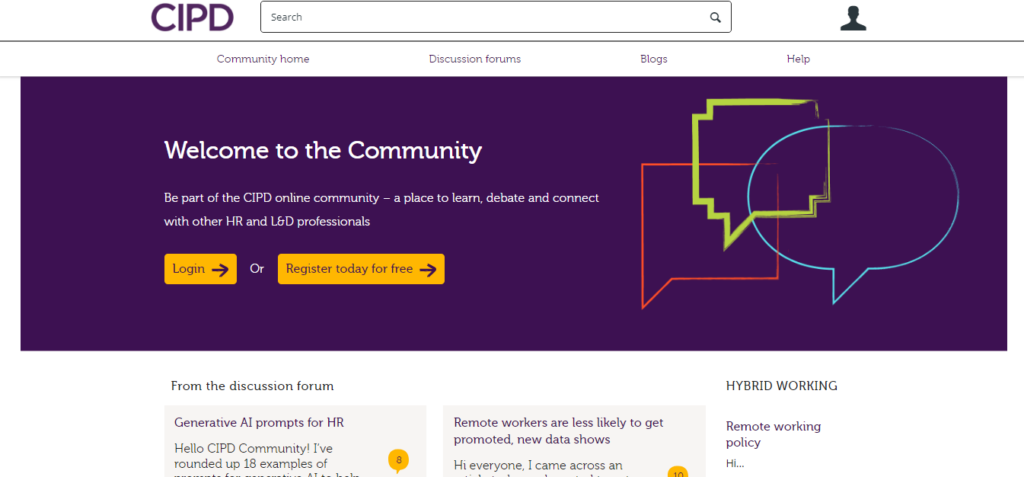 Website homepage of the Chartered Institute of Personnel and Development (CIPD)