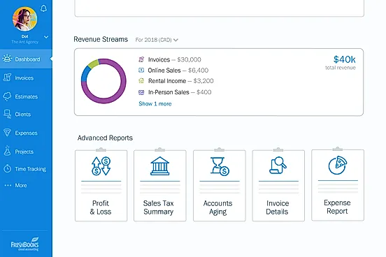 freshbooks revenue management screenshot
