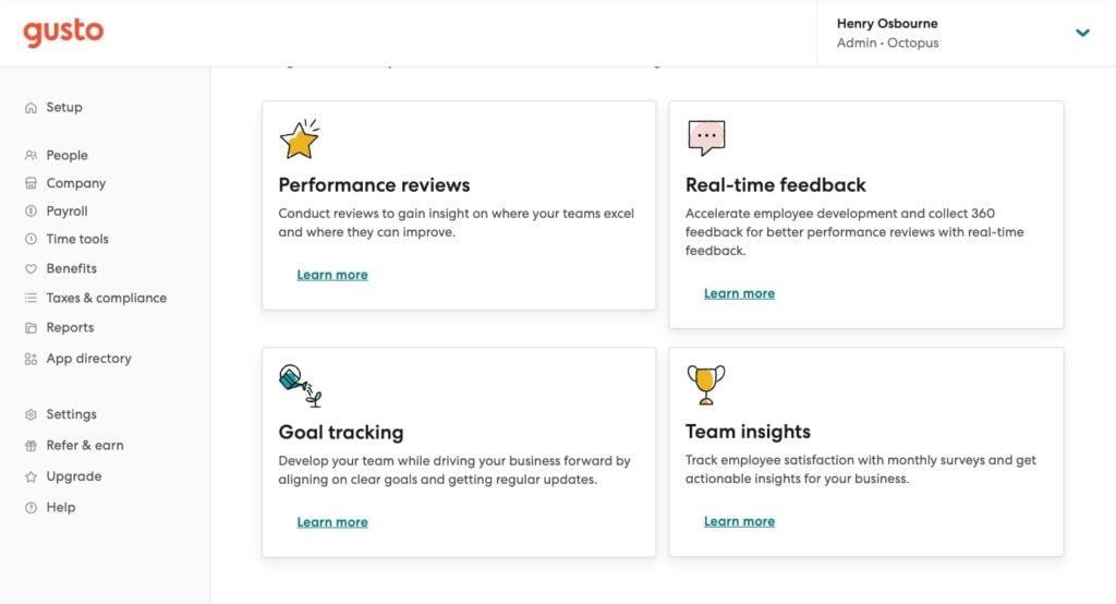 gusto industry specific features screenshot