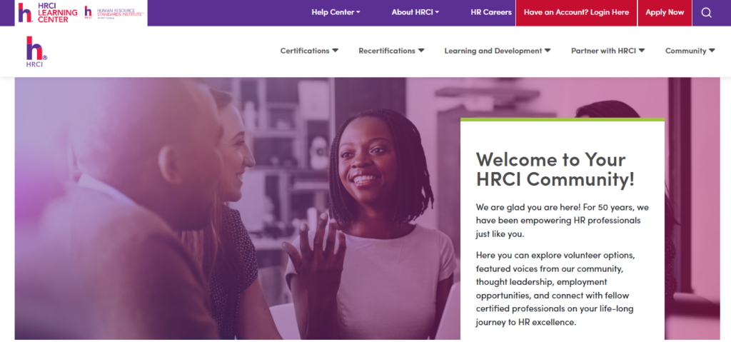 Website homepage of HR Certification Institute