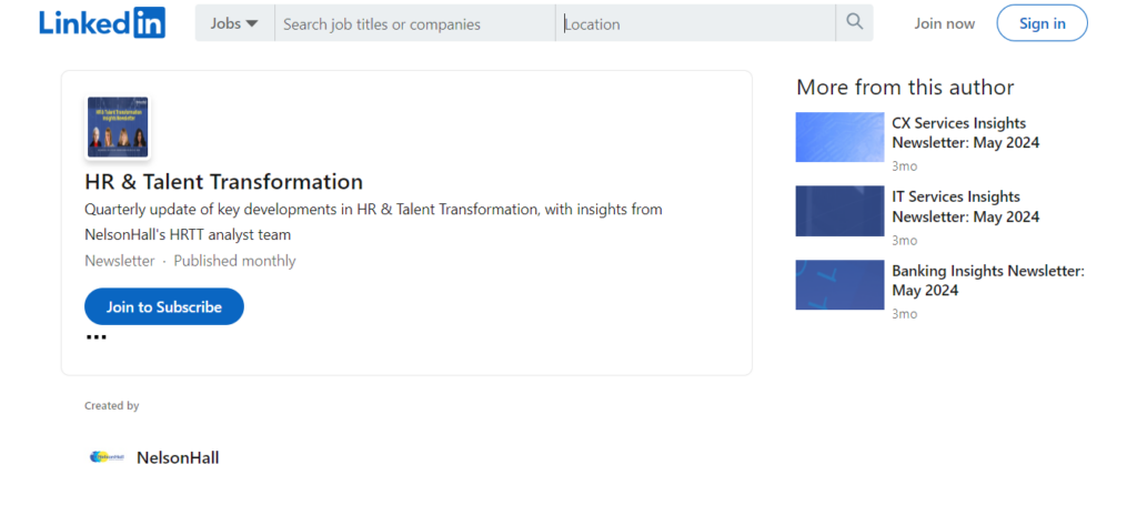 HR Tech and Service Insights newsletter LinkedIn page
