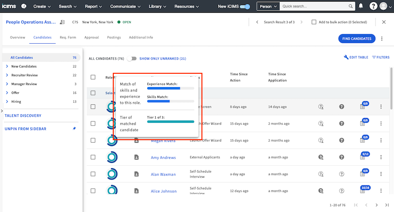 iCIMS scores candidates based on their suitability for a role using AI