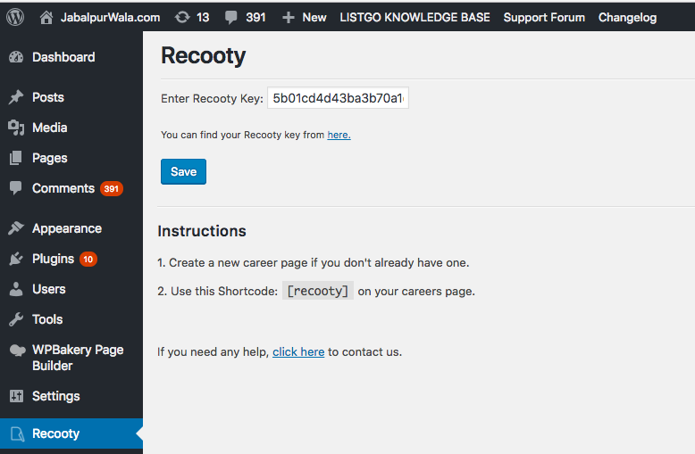 Recooty support screenshot