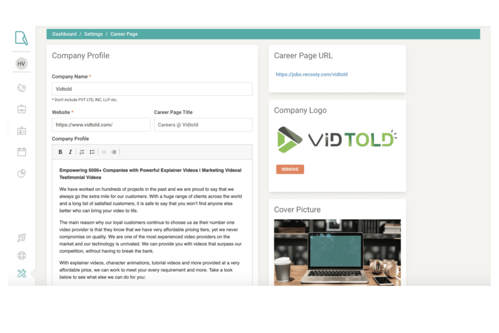 Recooty’s customizable career pages screenshot