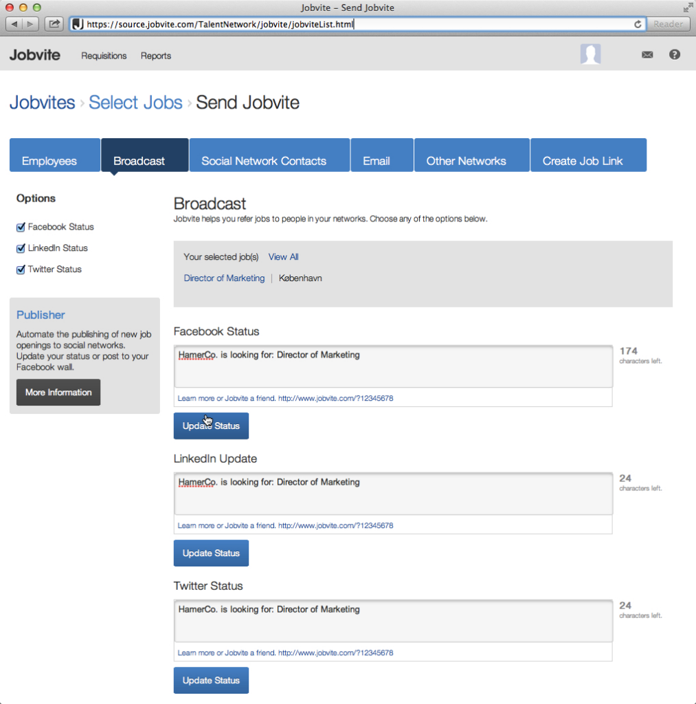 jobvite job posting and distribution screenshot