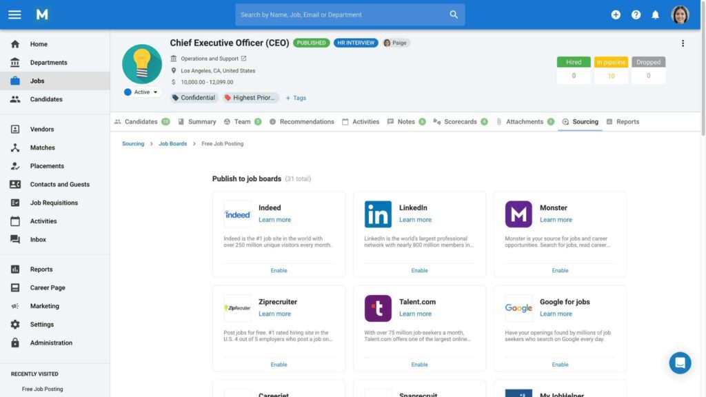 manatal integration capabilities screenshot