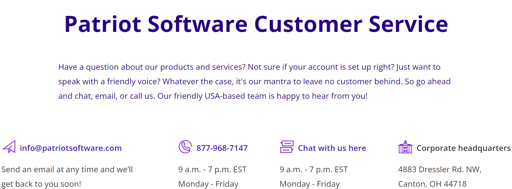 patriot software customer support screenshot