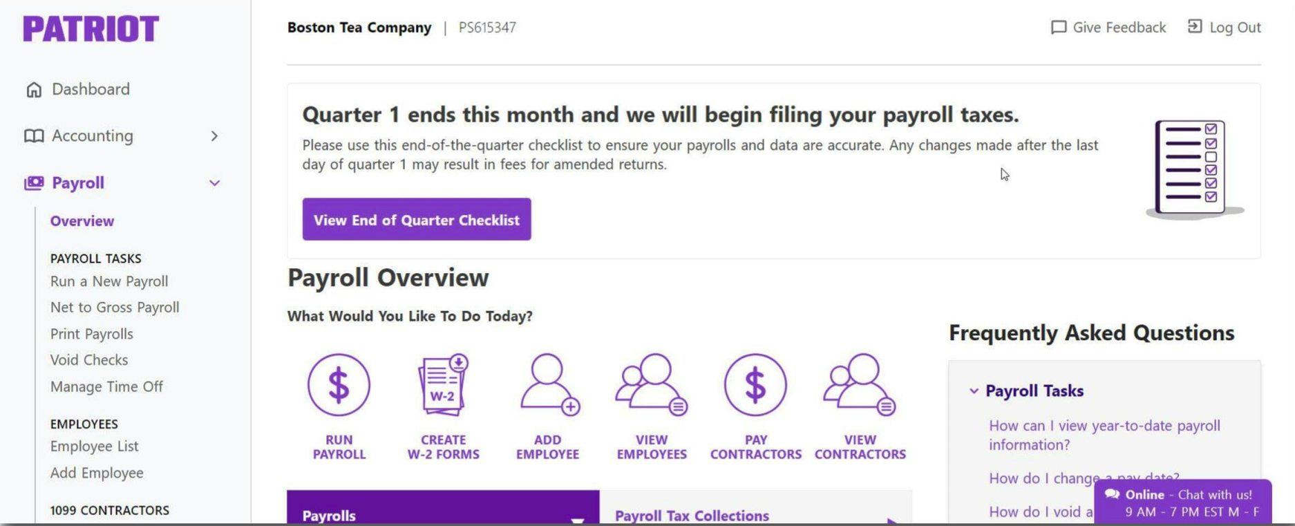 patriot software ease of use screenshot