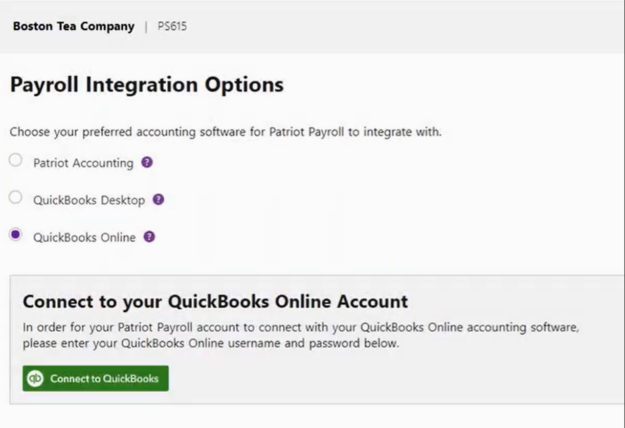 patriot software integration screenshot