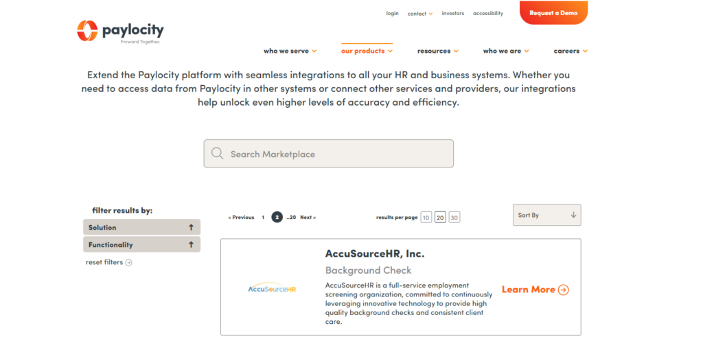 paylocity integrations screenshot