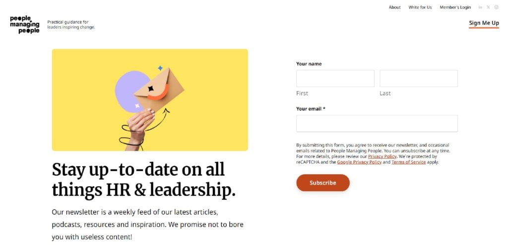 The People Managing People newsletter subscription page