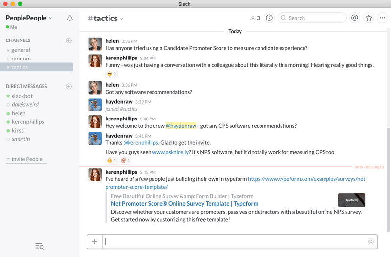 Slack Channel of PeoplePeople, an HR community by Weirdly