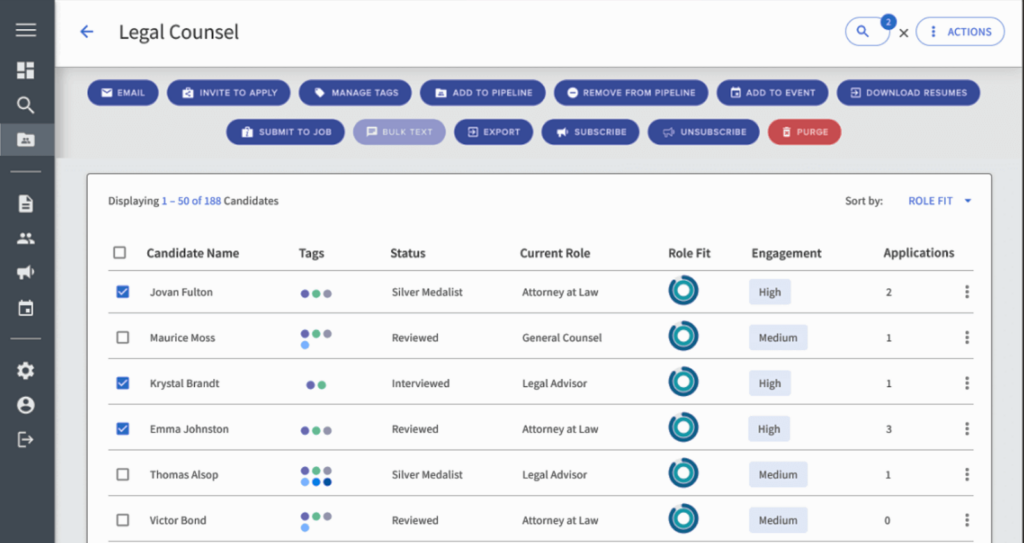 screenshot of icims candidate relationship with strong crm tools